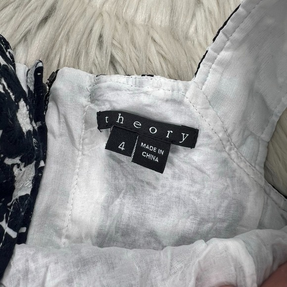 Theory Women's 4 White Blue Printed Eyelet Fit Flare Dress Sleeveless - Picture 4 of 9